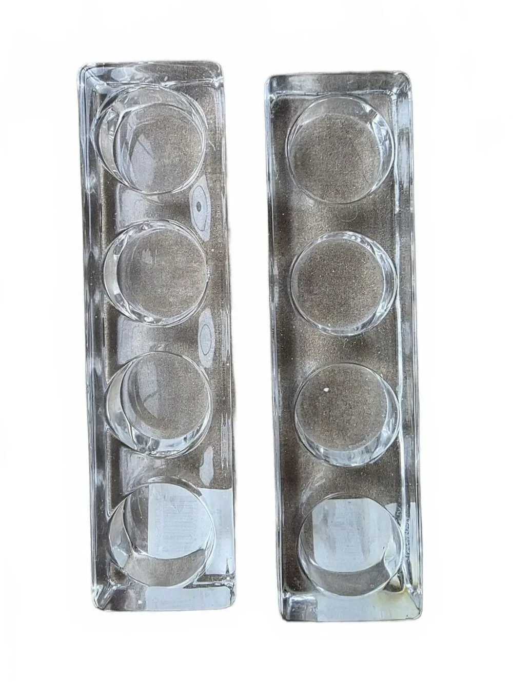 Set of 2 Heavy Clear Glass Block Tealight Candle Holders Modern Centerpiece Tray